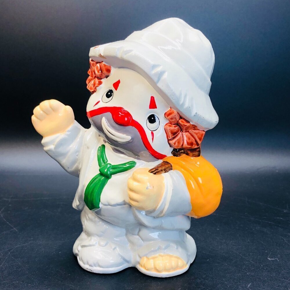 80s Enesco Hobo Clown Piggy Coin Bank Vintage Kitsch Vagabond Chalkware Figure